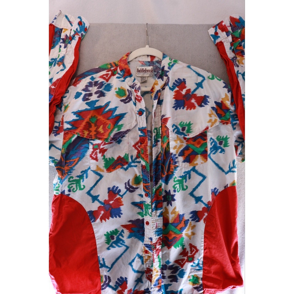 Saddlebrook Western Shirt Mens XL Southwestern Aztec Print Cotton Button Front - Picture 2 of 16